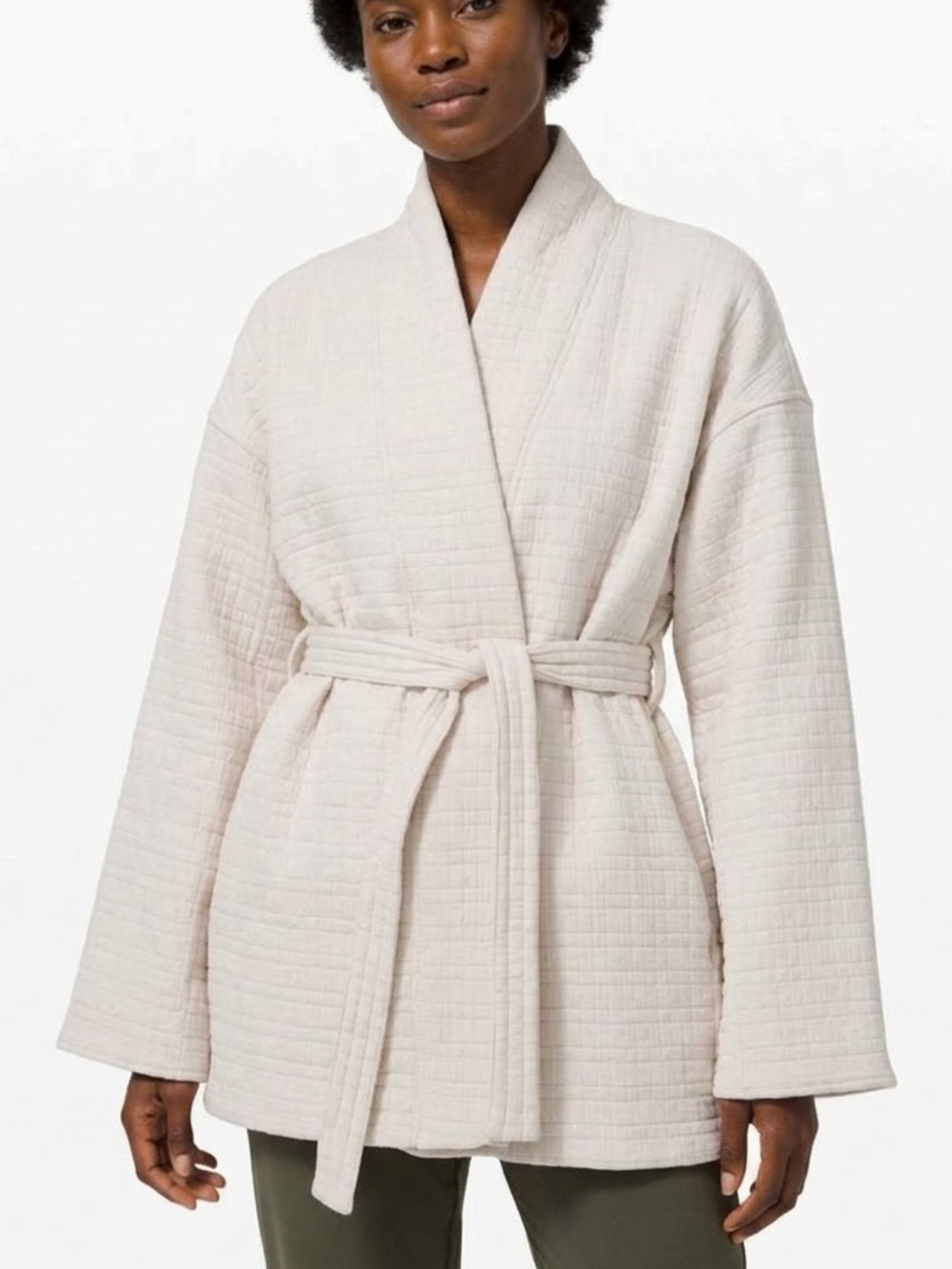 Lululemon Serene Travels Wrap Light Ivory Cream Belted Jacket Size 6